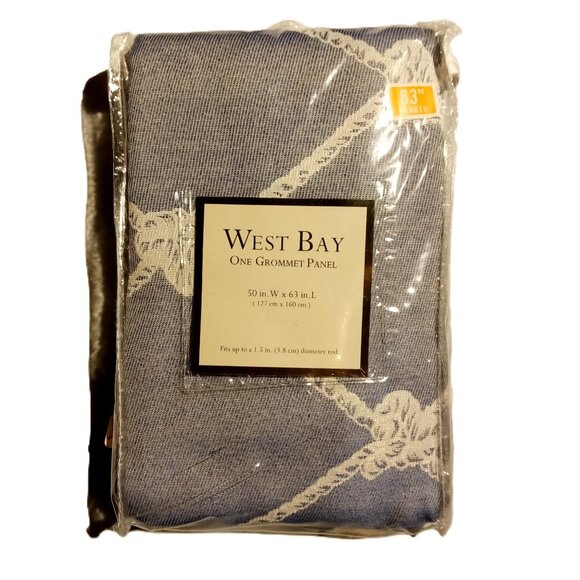 West Bay Grommet Window Curtain Panel  50"W x 63"L  Indigo  Coastal Pattern NEW - Picture 1 of 7